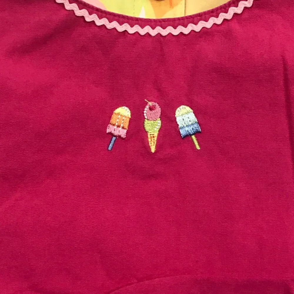 Vintage Gymboree Reversible‎ Ice Cream Shift Dress Girls Size 5 Snap Embroidered
